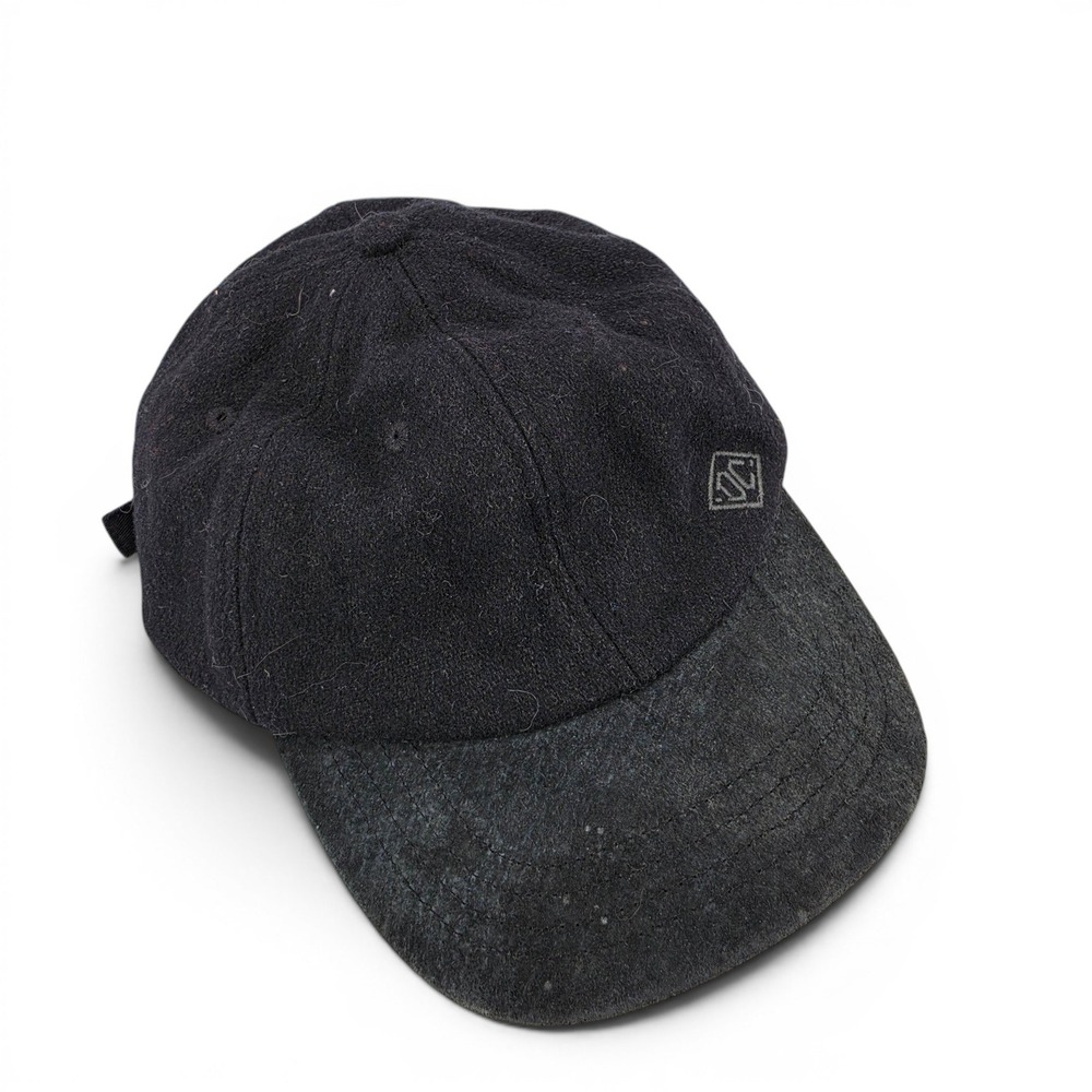 Daniel Cremieux Mens Wool Leather Baseball Cap Black Dad Hat Strapback Luxury
